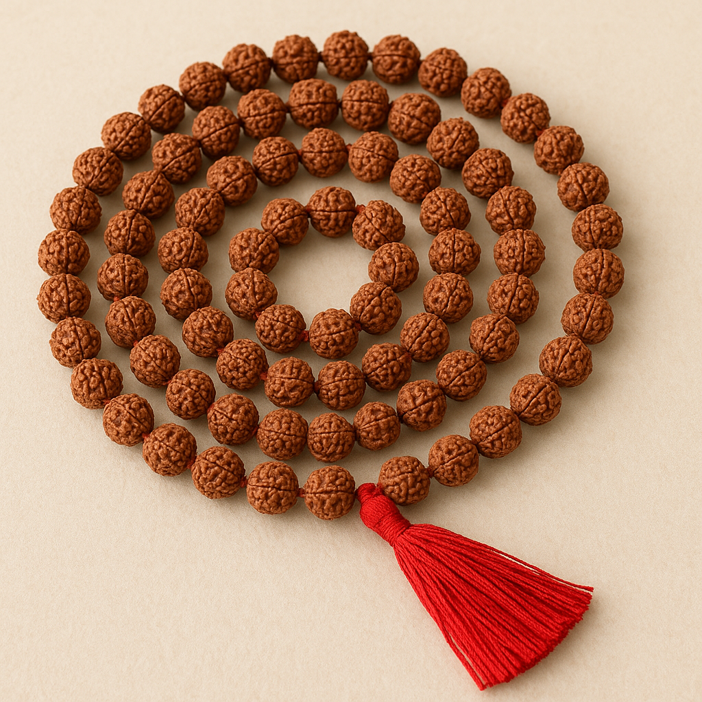 4 Mukhi Rudraksha Mala – 108 Beads Original Rosary for Knowledge & Wisdom-Lab Certified