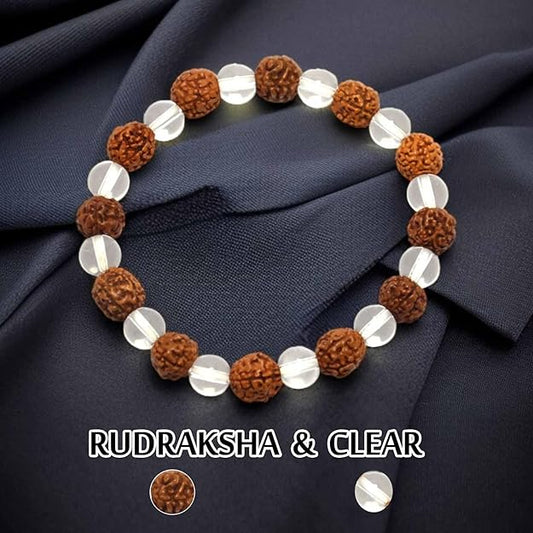 Rudraksha with Crystal (Sphatik) Healing Bracelet – For Positivity & Energy Balance-Lab Certified