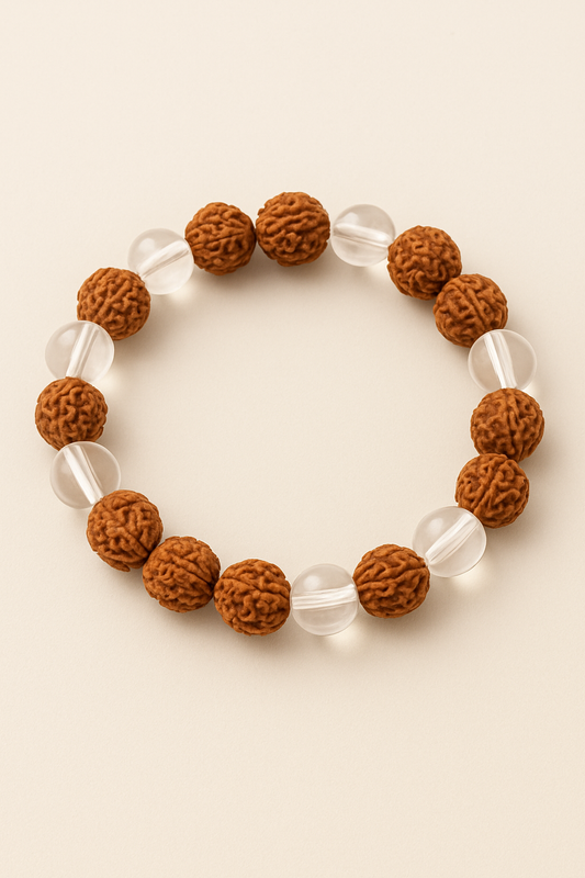 Rudraksha with Crystal (Sphatik) Healing Bracelet – For Positivity & Energy Balance-Lab Certified